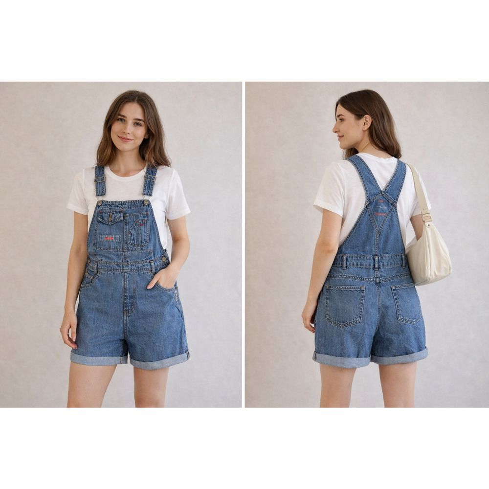 Vintage 90s Y2K Squeeze Jeans Blue Denim Short Romper Carpenter Utility Sz-M